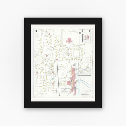 Old map wall art mockup — black gallery frame with white mat — Sanborn Fire Insurance Map from White Pigeon, Saint Joseph County, Michigan (1936), Sheet #0003
