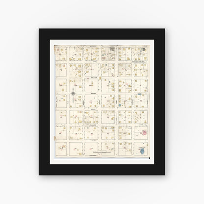 Old map wall art mockup — black gallery frame with white mat — Sanborn Fire Insurance Map from Llano, Llano County, Texas (1942), Sheet #0008