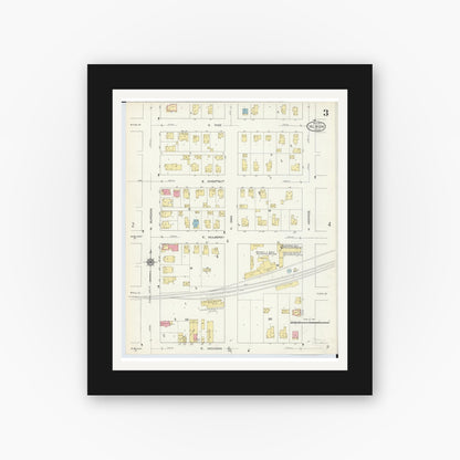 Old map wall art mockup — black gallery frame with white mat — Sanborn Fire Insurance Map from Albion, Calhoun County, Michigan (1913), Sheet #0003