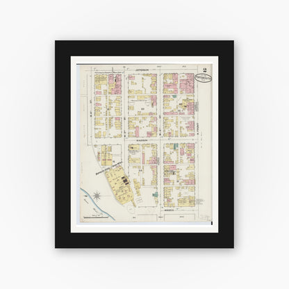 Old map wall art mockup — black gallery frame with white mat — Sanborn Fire Insurance Map from Portsmouth, Scioto County, Ohio (1887), Sheet #0002