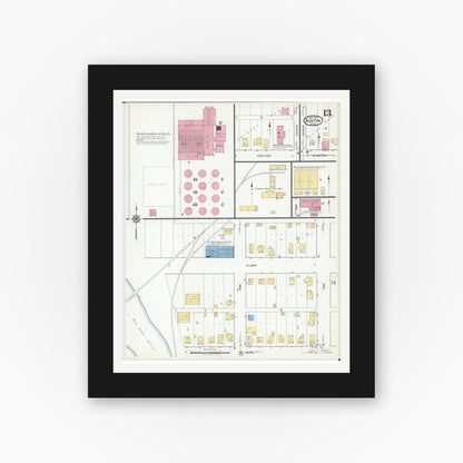 Old map wall art mockup — black gallery frame with white mat — Sanborn Fire Insurance Map from Austin, Mower County, Minnesota (1917), Sheet #0013