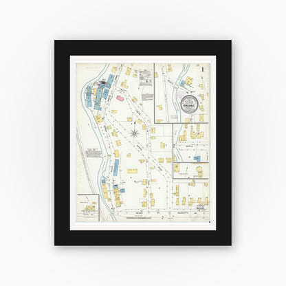 Old map wall art mockup — black gallery frame with white mat — Sanborn Fire Insurance Map from Hinsdale, Berkshire County, Massachusetts (1905), Sheet #0001