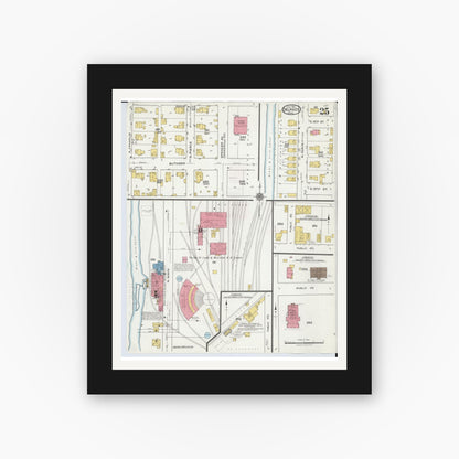 Old map wall art mockup — black gallery frame with white mat — Sanborn Fire Insurance Map from Delphos, Van Wert And Allen Counties, Ohio (1921), Sheet #0025