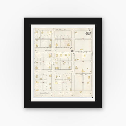 Old map wall art mockup — black gallery frame with white mat — Sanborn Fire Insurance Map from Dawson, Navarro County, Texas (1943), Sheet #0004