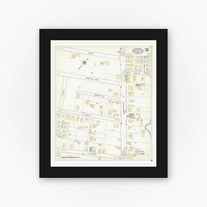 Old map wall art mockup — black gallery frame with white mat — Sanborn Fire Insurance Map from Arlington, Middlesex County, Massachusetts (1914), Sheet #0021