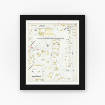 Old map wall art mockup — black gallery frame with white mat — Sanborn Fire Insurance Map from Waterville, Oneida County, New York (1906), Sheet #0007