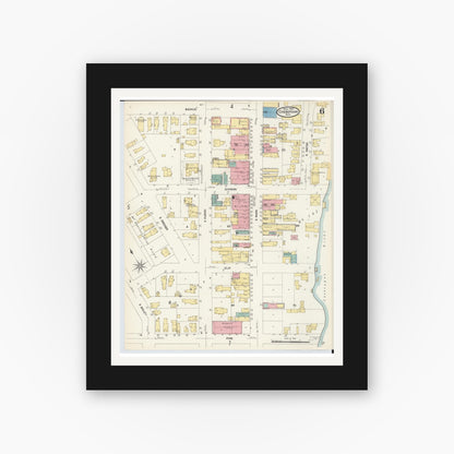 Old map wall art mockup — black gallery frame with white mat — Sanborn Fire Insurance Map from Cheboygan, Cheboygan County, Michigan (1907), Sheet #0006