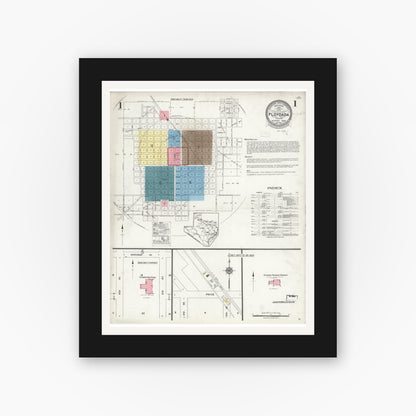 Old map wall art mockup — black gallery frame with white mat — Sanborn Fire Insurance Map from Floydada, Floyd County, Texas (1925) - Complete Map Set