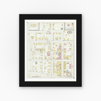 Old map wall art mockup — black gallery frame with white mat — Sanborn Fire Insurance Map from Minerva, Stark And Carroll Counties, Ohio (1895), Sheet #0002