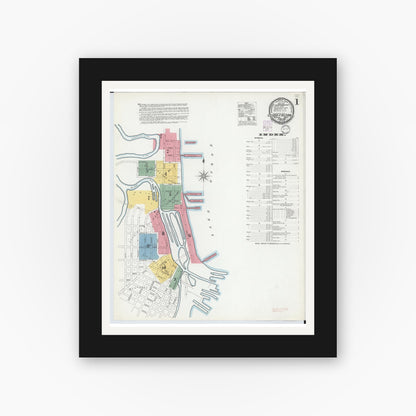 Old map wall art mockup — black gallery frame with white mat — Sanborn Fire Insurance Map from Oscoda, Iosco County, Michigan (1901), Sheet #0001