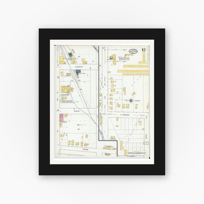 Old map wall art mockup — black gallery frame with white mat — Sanborn Fire Insurance Map from Antigo, Langlade County, Wisconsin (1919), Sheet #0012
