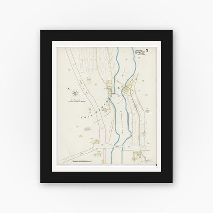 Old map wall art mockup — black gallery frame with white mat — Sanborn Fire Insurance Map from Hawley, Wayne County, Pennsylvania (1885), Sheet #0003