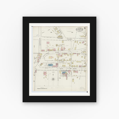 Old map wall art mockup — black gallery frame with white mat — Sanborn Fire Insurance Map from Zanesville, Muskingum County, Ohio (1886), Sheet #0005