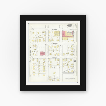 Old map wall art mockup — black gallery frame with white mat — Sanborn Fire Insurance Map from Marshall, Saline County, Missouri (1917), Sheet #0008