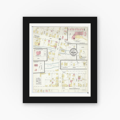 Old map wall art mockup — black gallery frame with white mat — Sanborn Fire Insurance Map from Malvern, Carroll County, Ohio (1911), Sheet #0001