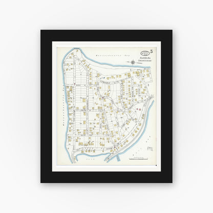 Old map wall art mockup — black gallery frame with white mat — Sanborn Fire Insurance Map from Hull, Plymouth County, Massachusetts (1916), Sheet #0005