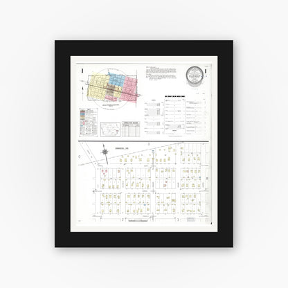 Old map wall art mockup — black gallery frame with white mat — Sanborn Fire Insurance Map from Durant, Cedar County, Iowa (1948), Sheet #0001
