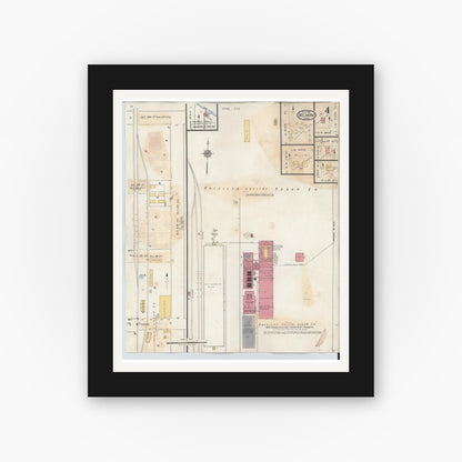Old map wall art mockup — black gallery frame with white mat — Sanborn Fire Insurance Map from Belmond, Wright County, Iowa (1939), Sheet #0004