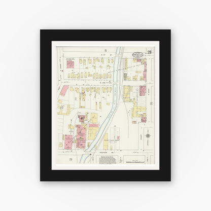 Old map wall art mockup — black gallery frame with white mat — Sanborn Fire Insurance Map from Fond du Lac, Fond du Lac County, Wisconsin (1915), Sheet #0021