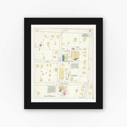 Old map wall art mockup — black gallery frame with white mat — Sanborn Fire Insurance Map from Thomasville, Davidson County, North Carolina (1913), Sheet #0005