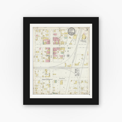Old map wall art mockup — black gallery frame with white mat — Sanborn Fire Insurance Map from Veedersburg, Fountain County, Indiana (1895) - Complete Map Set