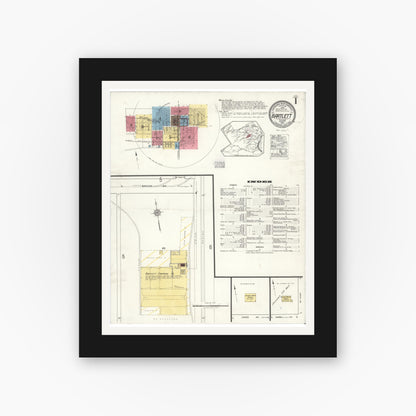 Old map wall art mockup — black gallery frame with white mat — Sanborn Fire Insurance Map from Bartlett, Bell and Williamson Counties, Texas (1921) - Complete Map Set