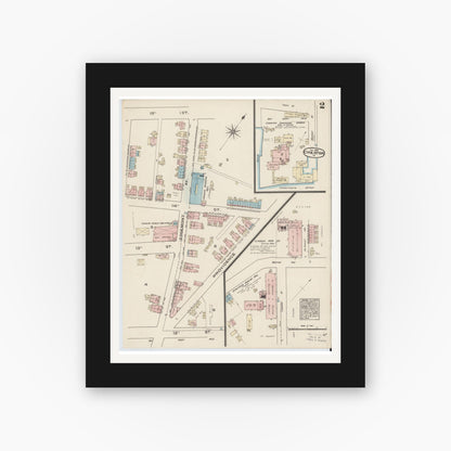 Old map wall art mockup — black gallery frame with white mat — Sanborn Fire Insurance Map from Chester, Delaware County, Pennsylvania (1885), Sheet #0002