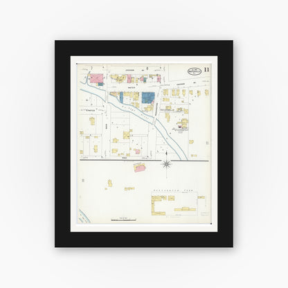 Old map wall art mockup — black gallery frame with white mat — Sanborn Fire Insurance Map from Naperville, Du Page County, Illinois (1909), Sheet #0011