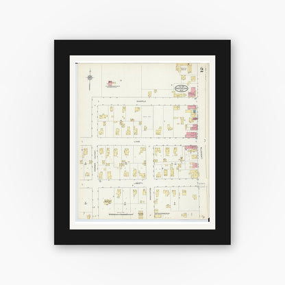 Old map wall art mockup — black gallery frame with white mat — Sanborn Fire Insurance Map from South Lyon, Oakland County, Michigan (1913), Sheet #0002