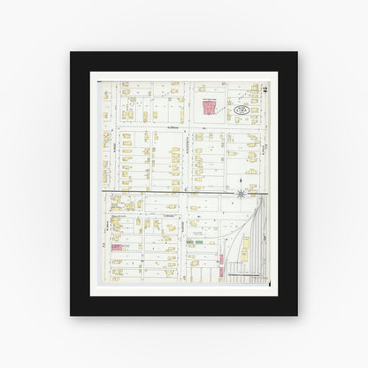 Old map wall art mockup — black gallery frame with white mat — Sanborn Fire Insurance Map from Lima, Allen County, Ohio (1905), Sheet #0002