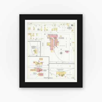 Old map wall art mockup — black gallery frame with white mat — Sanborn Fire Insurance Map from Marion, Grant County, Indiana (1901), Sheet #0021