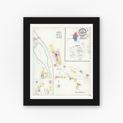 Old map wall art mockup — black gallery frame with white mat — Sanborn Fire Insurance Map from Shrewsbury, York County, Pennsylvania (1908) - Complete Map Set