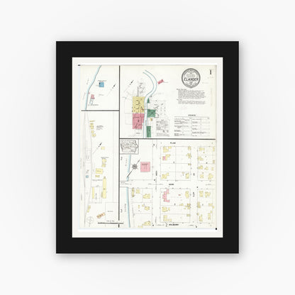 Old map wall art mockup — black gallery frame with white mat — Sanborn Fire Insurance Map from Elkader, Clayton County, Iowa (1913) â€” Complete Set
