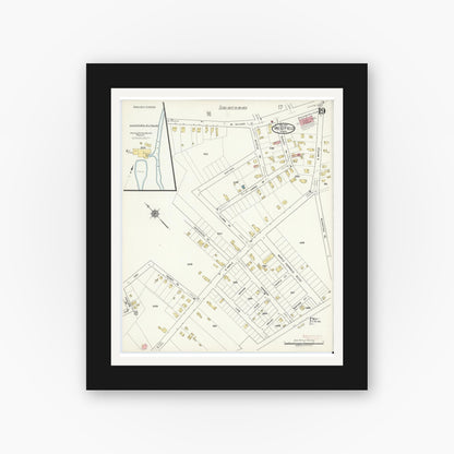 Old map wall art mockup — black gallery frame with white mat — Sanborn Fire Insurance Map from Westfield, Hampden County, Massachusetts (1917), Sheet #0019