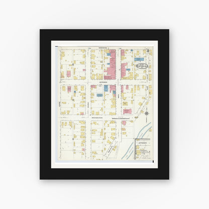 Old map wall art mockup — black gallery frame with white mat — Sanborn Fire Insurance Map from New Carlisle, Clarke County, Ohio (1916), Sheet #0004