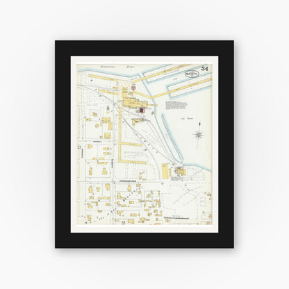 Old map wall art mockup — black gallery frame with white mat — Sanborn Fire Insurance Map from Marinette, Marinette County, Wisconsin (1901), Sheet #0034