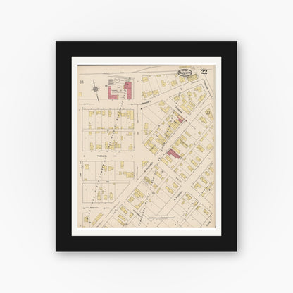 Old map wall art mockup — black gallery frame with white mat — Sanborn Fire Insurance Map from Marinette, Marinette County, Wisconsin (1921), Sheet #0022
