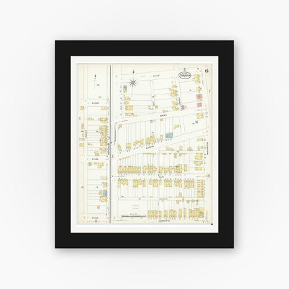 Old map wall art mockup — black gallery frame with white mat — Sanborn Fire Insurance Map from Tamaqua, Schuylkill County, Pennsylvania (1908), Sheet #0006