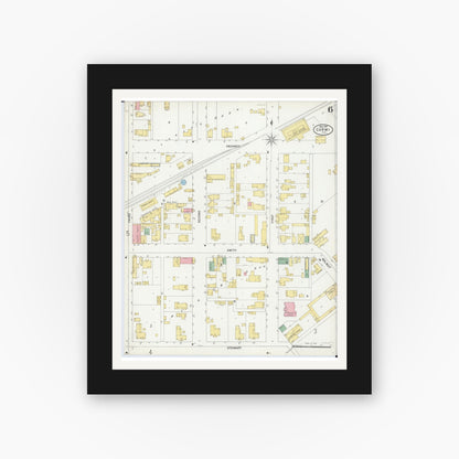 Old map wall art mockup — black gallery frame with white mat — Sanborn Fire Insurance Map from Carmi, White County, Illinois (1899), Sheet #0006