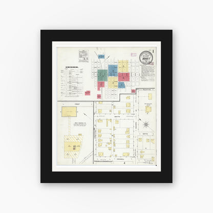 Old map wall art mockup — black gallery frame with white mat — Sanborn Fire Insurance Map from Mart, McLennan County, Texas (1909), Sheet #0001