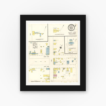 Old map wall art mockup — black gallery frame with white mat — Sanborn Fire Insurance Map from Boerne, Kendall County, Texas (1910), Sheet #0001