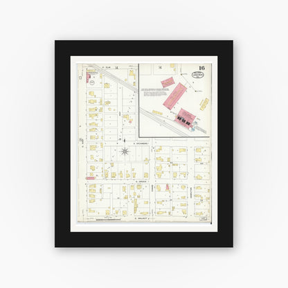 Old map wall art mockup — black gallery frame with white mat — Sanborn Fire Insurance Map from Lebanon, Boone County, Indiana (1909), Sheet #0016
