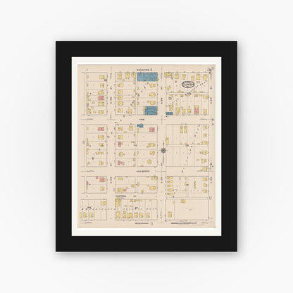 Old map wall art mockup — black gallery frame with white mat — Sanborn Fire Insurance Map from Clinton, Vermillion County, Indiana (1921), Sheet #0007