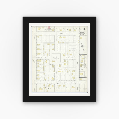 Old map wall art mockup — black gallery frame with white mat — Sanborn Fire Insurance Map from Buckley, Iroquois County, Illinois (1914), Sheet #0002