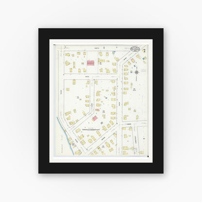 Old map wall art mockup — black gallery frame with white mat — Sanborn Fire Insurance Map from Allegan, Allegan County, Michigan (1918), Sheet #0007
