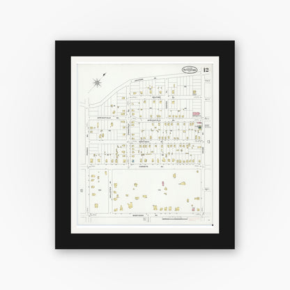 Old map wall art mockup — black gallery frame with white mat — Sanborn Fire Insurance Map from Rutherford, Bergen County, New Jersey (1909), Sheet #0012