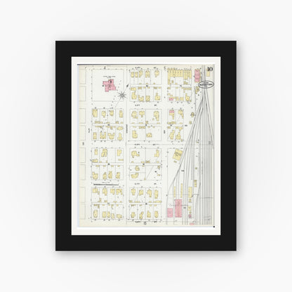 Old map wall art mockup — black gallery frame with white mat — Sanborn Fire Insurance Map from Beardstown, Cass County, Illinois (1906), Sheet #0010