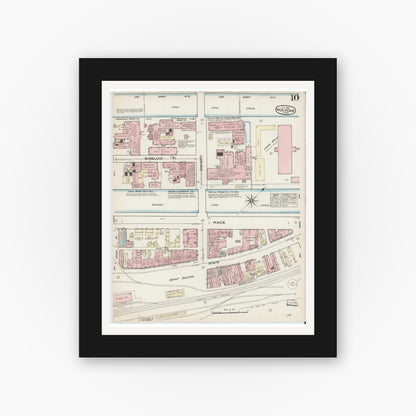 Old map wall art mockup — black gallery frame with white mat — Sanborn Fire Insurance Map from Holyoke, Hampden County, Massachusetts (1884), Sheet #0010
