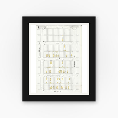 Old map wall art mockup — black gallery frame with white mat — Sanborn Fire Insurance Map from Chicago, Cook County, Illinois (1920), Sheet #0003