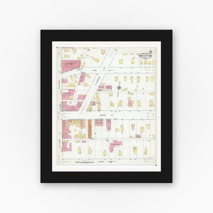 Old map wall art mockup — black gallery frame with white mat — Sanborn Fire Insurance Map from Highland Park, Lake County, Illinois (1918), Sheet #0006